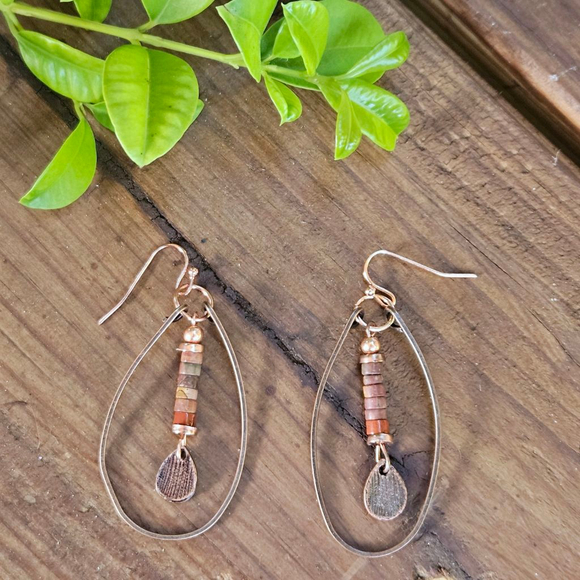 Artisan Bohemian Ethnic Copper Women's Dangle Lightweight Earrings - Picture 3 of 3